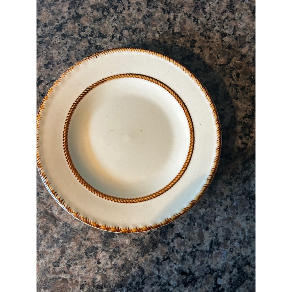 Tahiti Stoneware Rope Trim Bread Butter Plate Cream Brown Coastal 
8  Inch